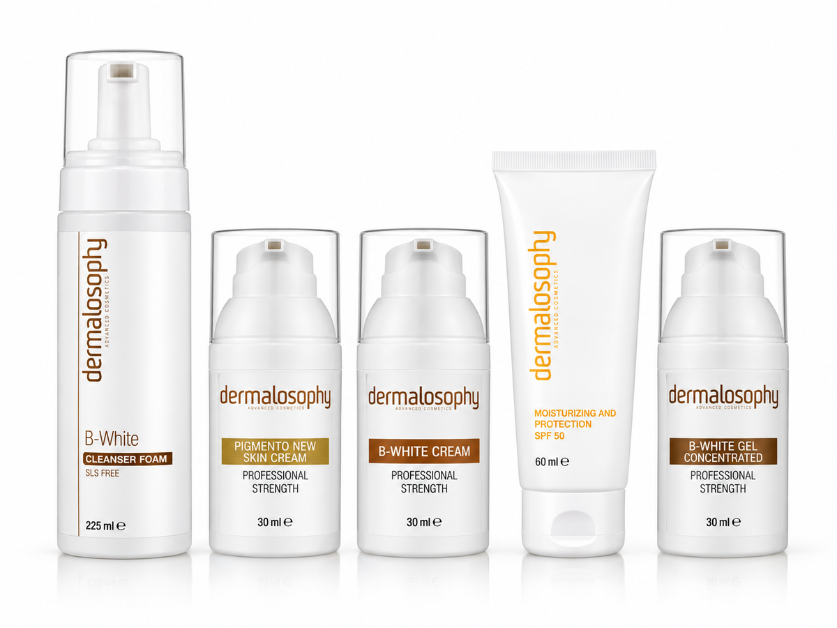 Dermalosophy pregnancy and breastfeeding pigmentation kit with B-White Cleanser, Pigmento New Skin, B-White Cream, B-White Gel and SPF 50 sunscreen